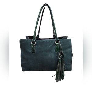 Patricia Nash Brushed Italian Nubuck Primrose Dark Green Suede W/Crossbody Strap